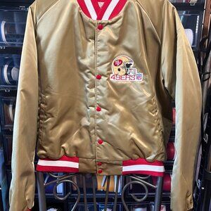 Vintage Chalk Line San Francisco 49ers Forty Niners Gold Satin Jacket Size LARGE